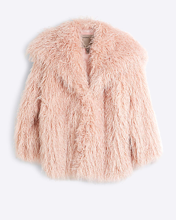 Pink oversized faux fur jacket