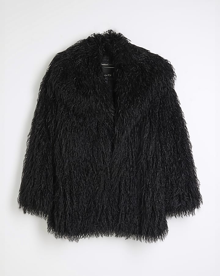 Black Oversized Shaggy Faux Fur Jacket