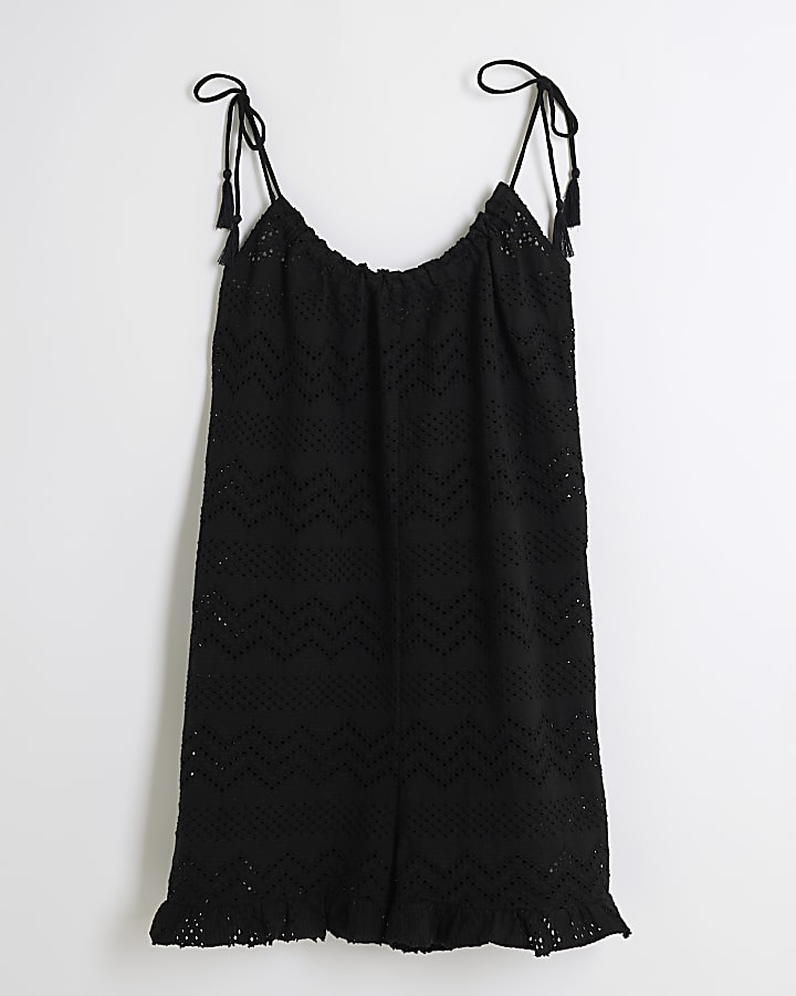 Black crochet frill playsuit