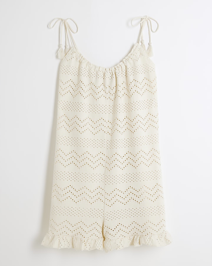 Cream crochet frill playsuit