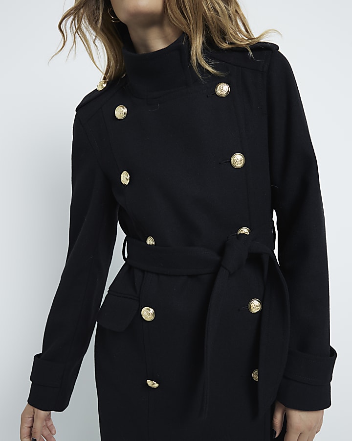 Black Belted Longline Military Coat