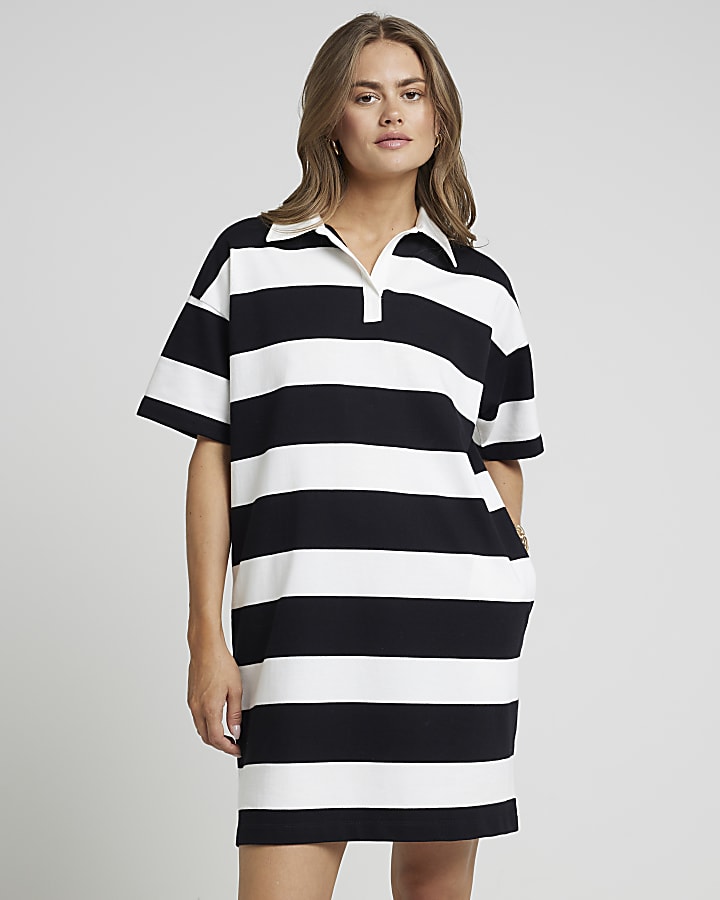 White stripe collared t-shirt mini dress