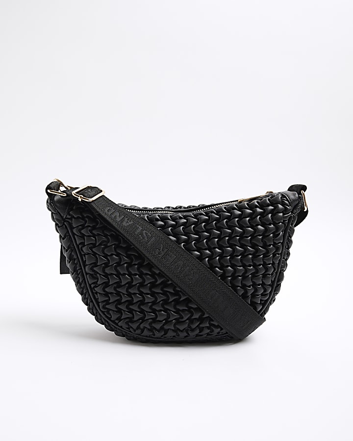 Black Textured Scoop Cross Body bag