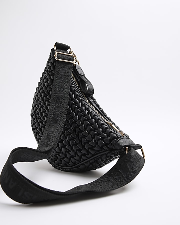 Black Textured Scoop Cross Body bag