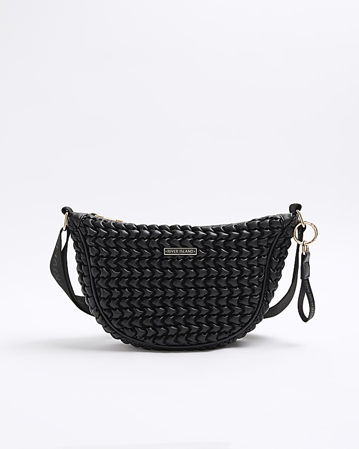 Black Textured Scoop Cross Body bag