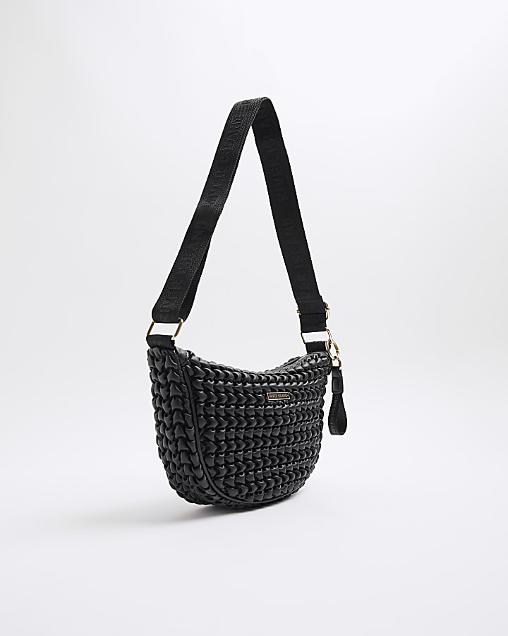 Black Textured Scoop Cross Body bag