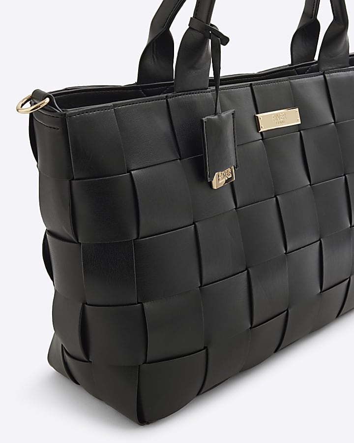 Black chunky weave tote bag