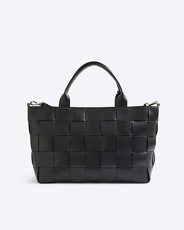 Black chunky weave tote bag