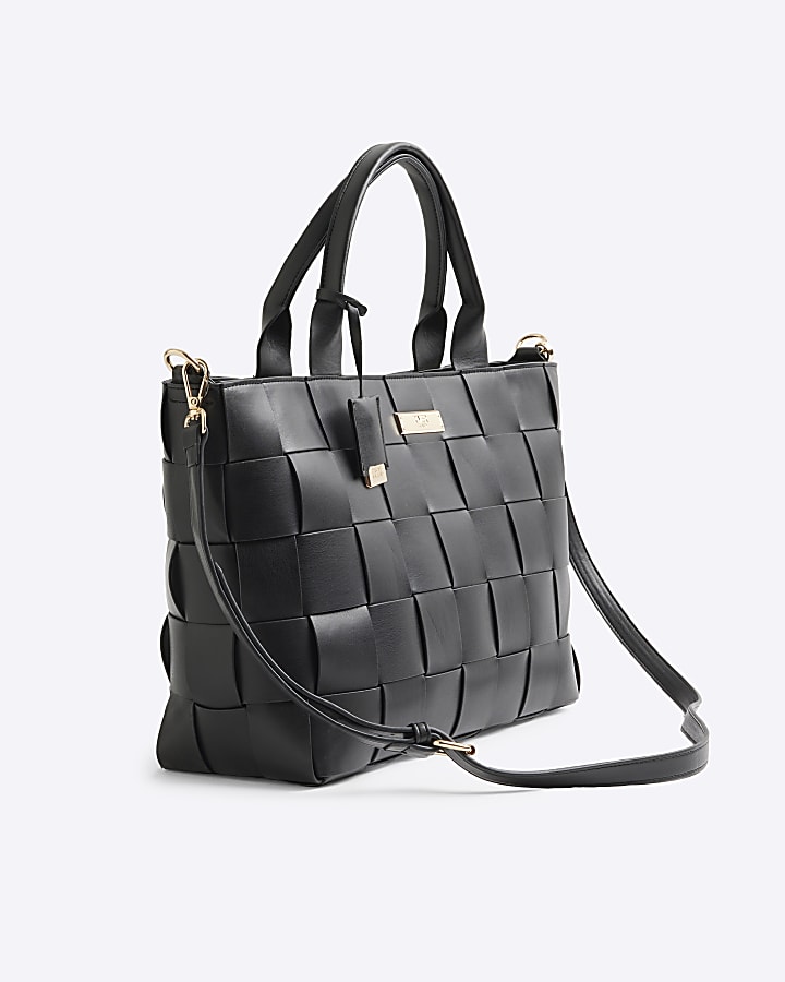 Black chunky weave tote bag