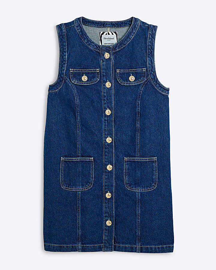 Blue denim trophy shift mini dress