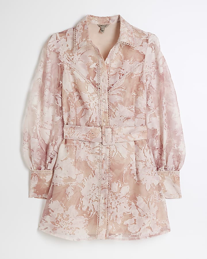 Pink floral western shirt mini dress