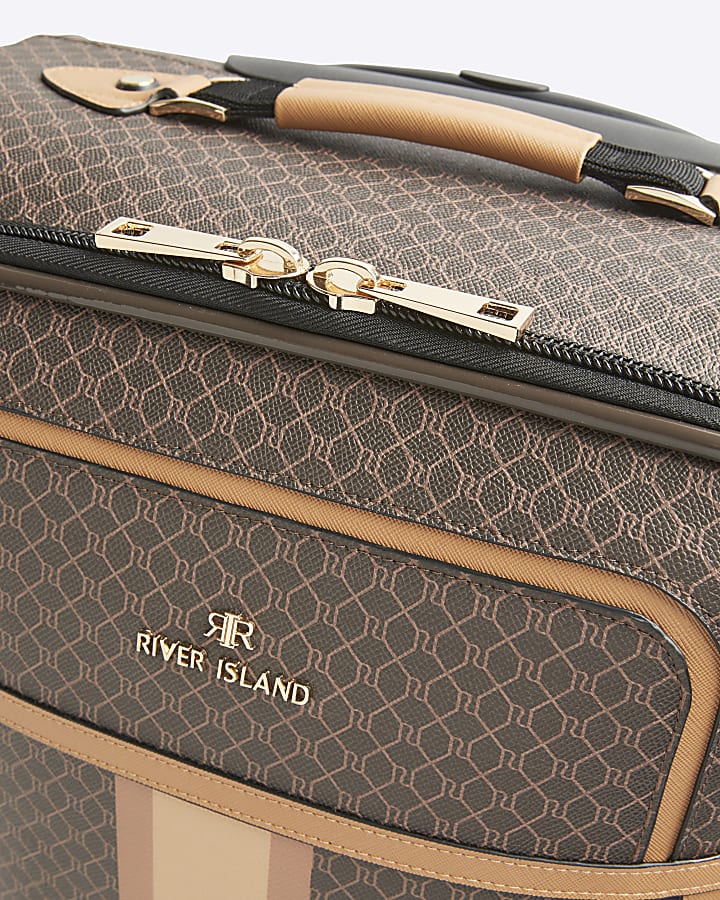 Brown stripe RI monogram suitcase