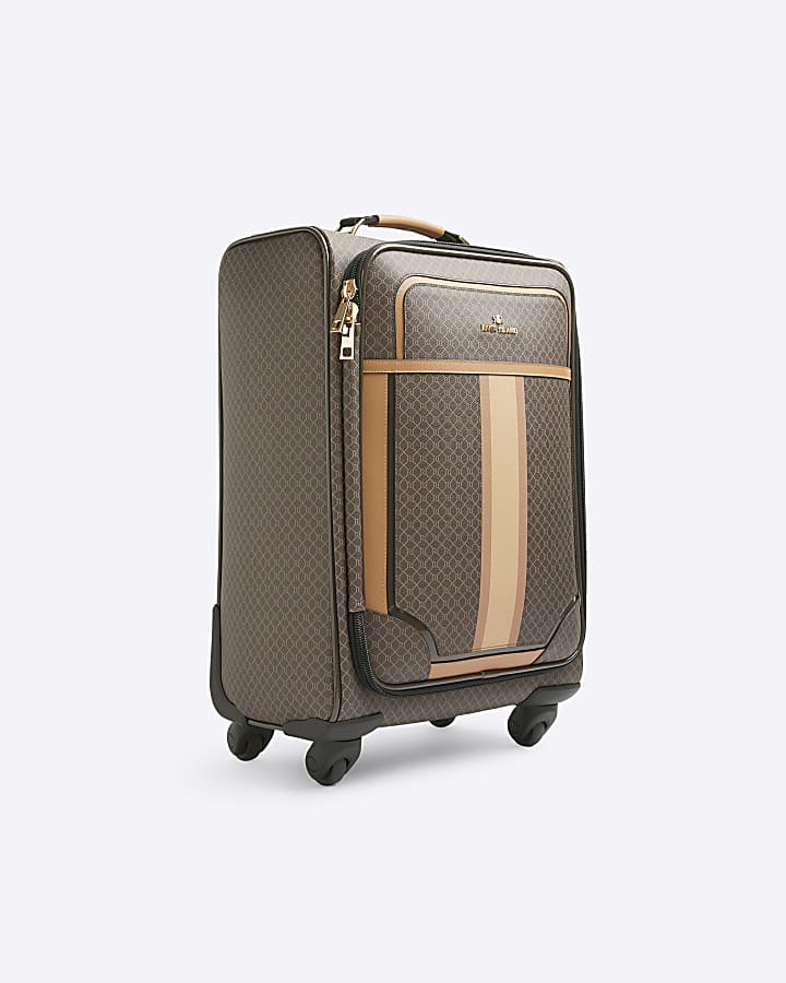 Brown stripe RI monogram suitcase