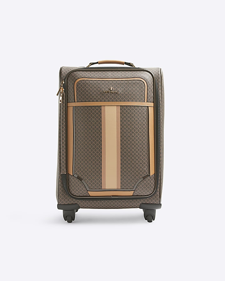 Brown stripe RI monogram suitcase