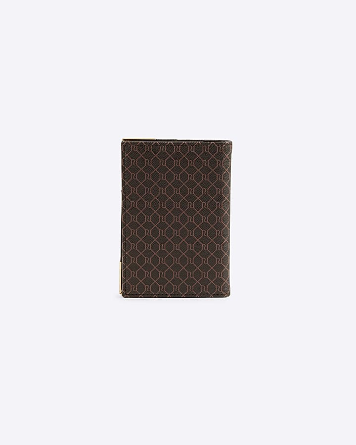 Brown RI monogram passport holder