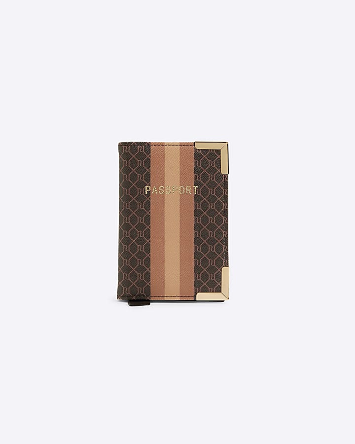 Brown RI monogram passport holder