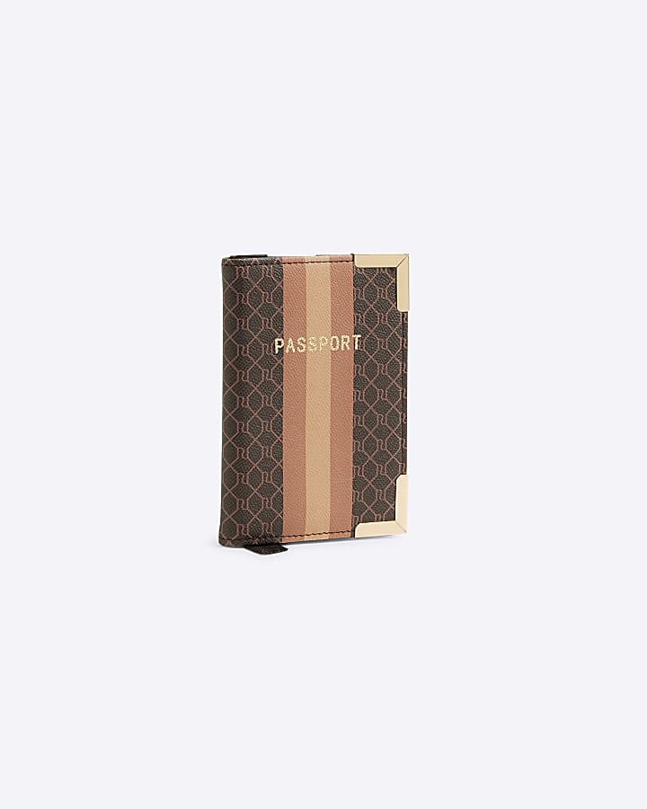 Brown RI monogram passport holder