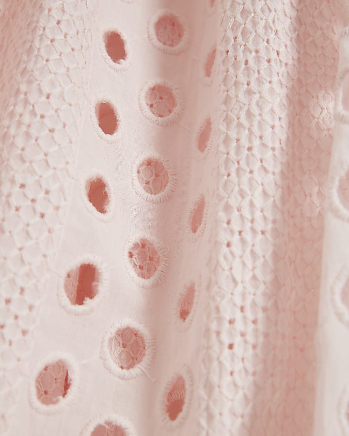 Pink Broderie Puff Sleeve Shirt