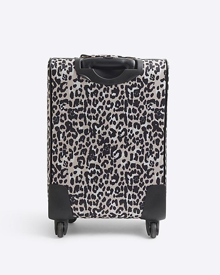 Beige leopard print suitcase