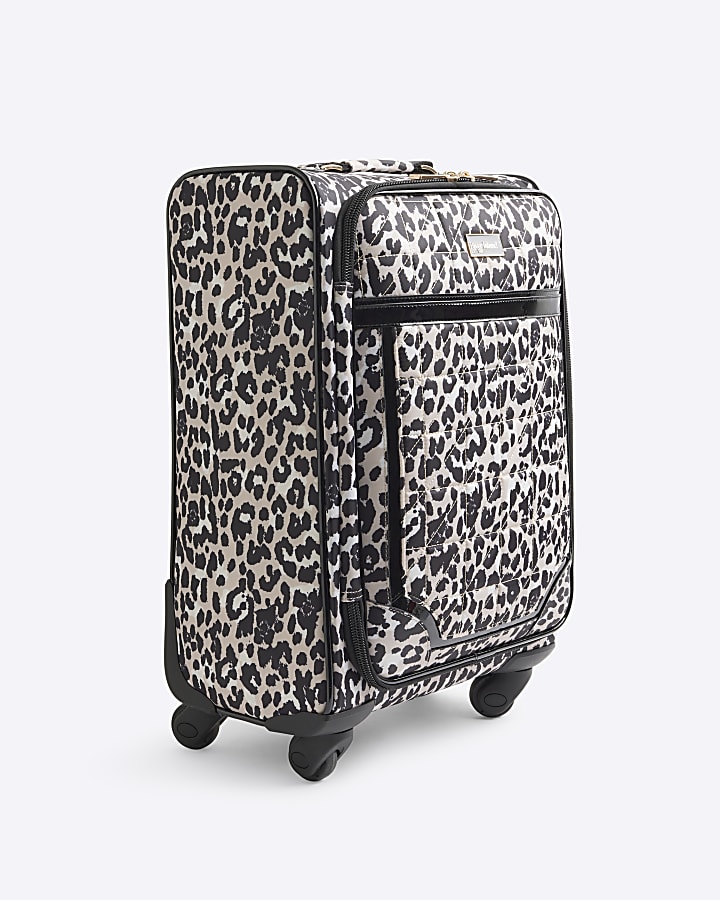 Beige leopard print suitcase