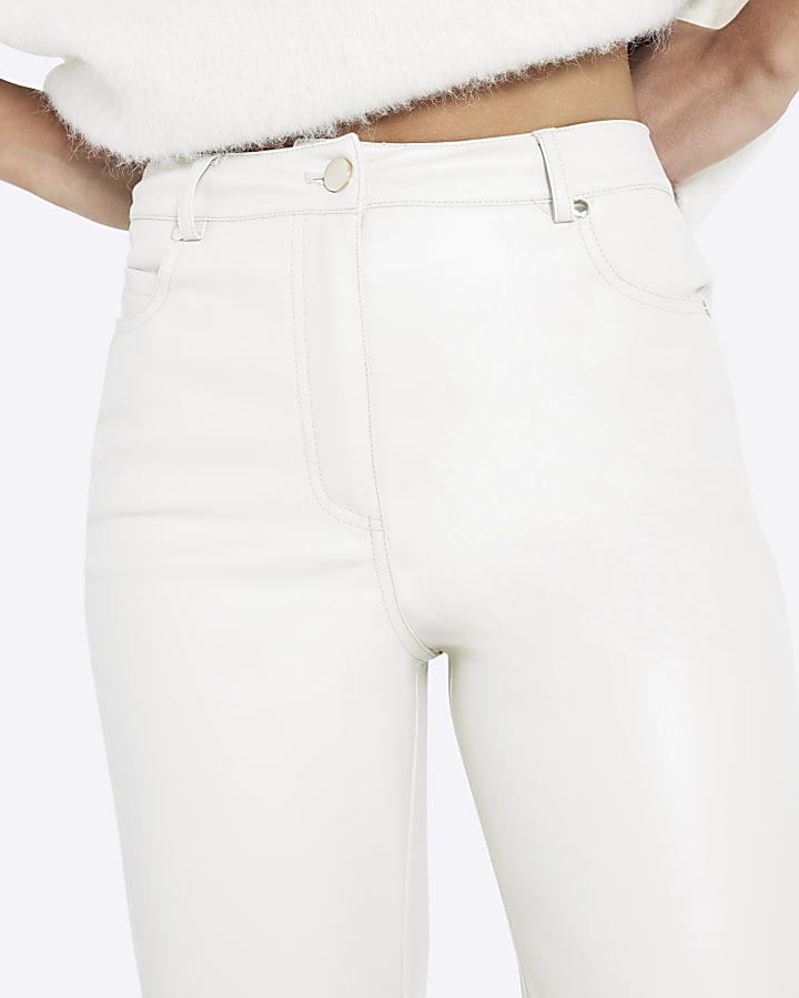 Cream Faux Leather Straight Leg Trousers