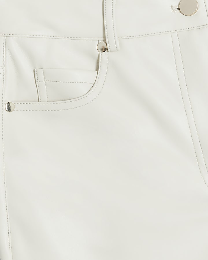 Cream Faux Leather Straight Leg Trousers