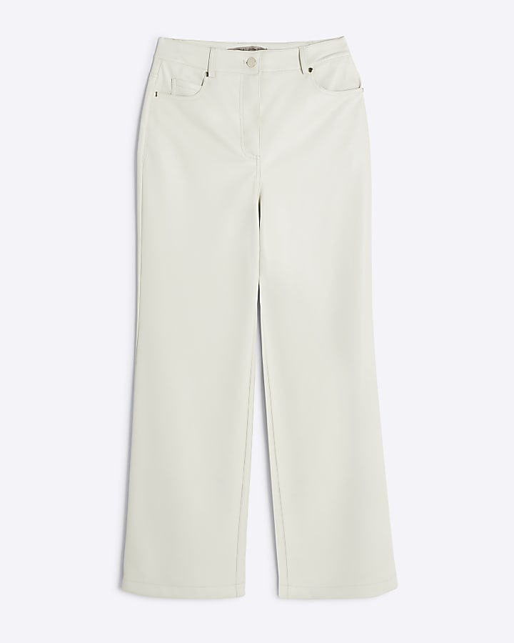 Cream Faux Leather Straight Leg Trousers