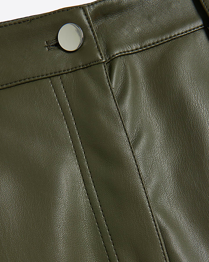 Khaki faux leather straight trousers