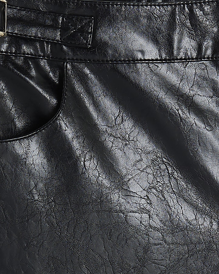 Black Faux Leather Cropped Buckle Trousers