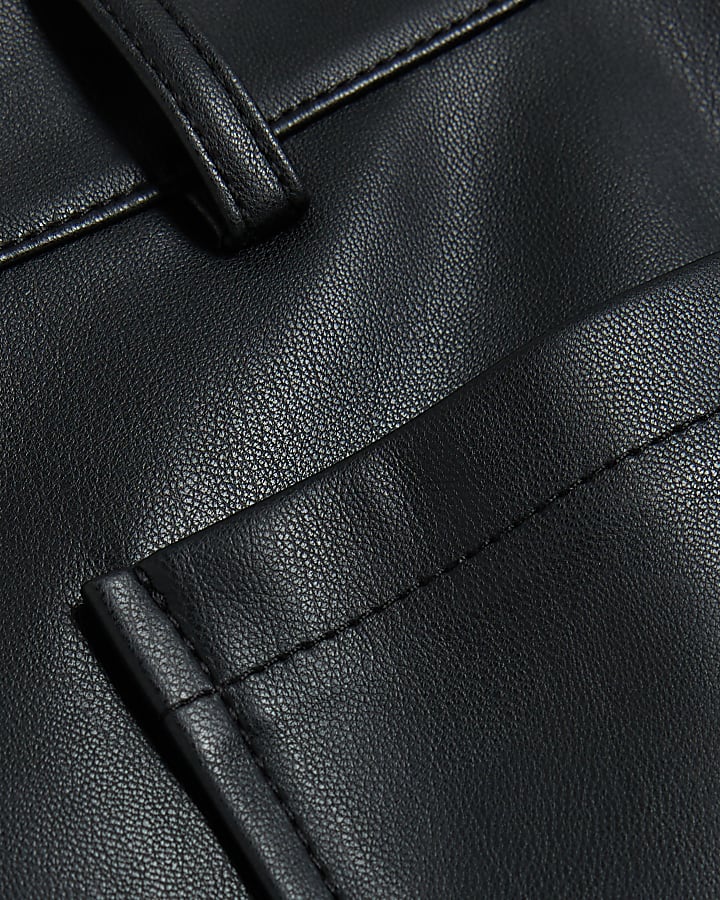 Black faux leather pocket straight trousers