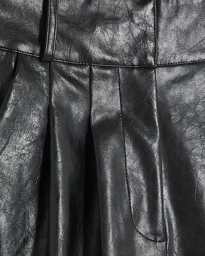 Black Faux Leather Super Wide Leg Trousers