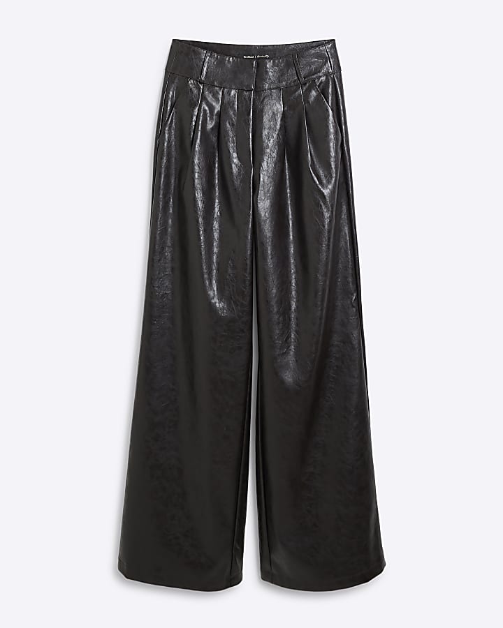 Brown Faux Leather Super Wide Leg Trousers