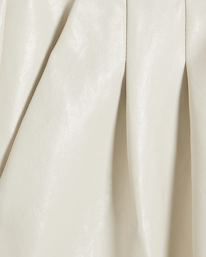 Cream Faux Leather Super Wide Leg Trousers