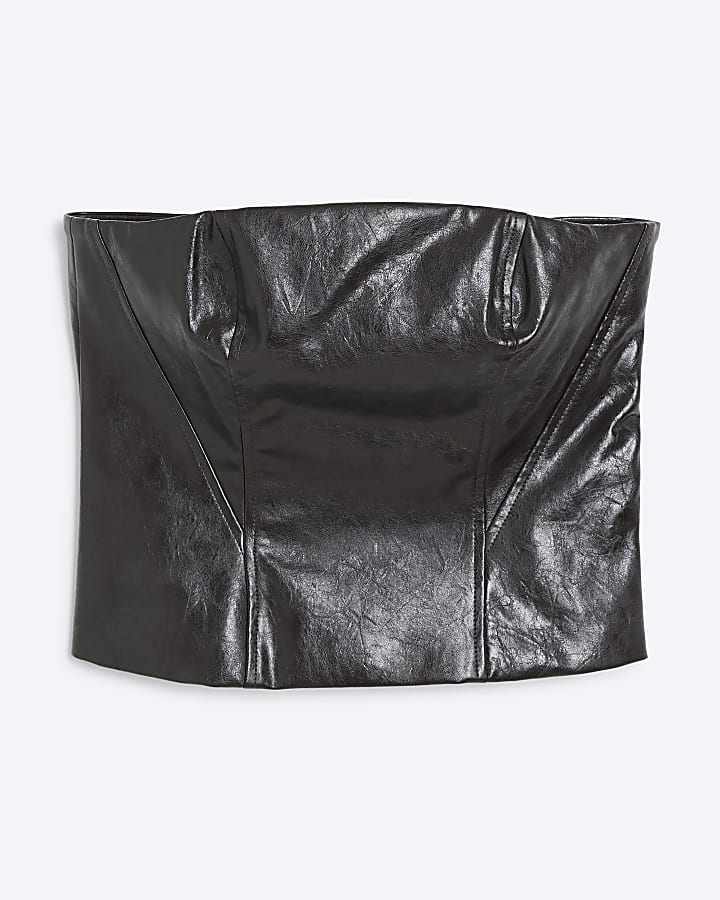Brown faux leather Bandeau Top