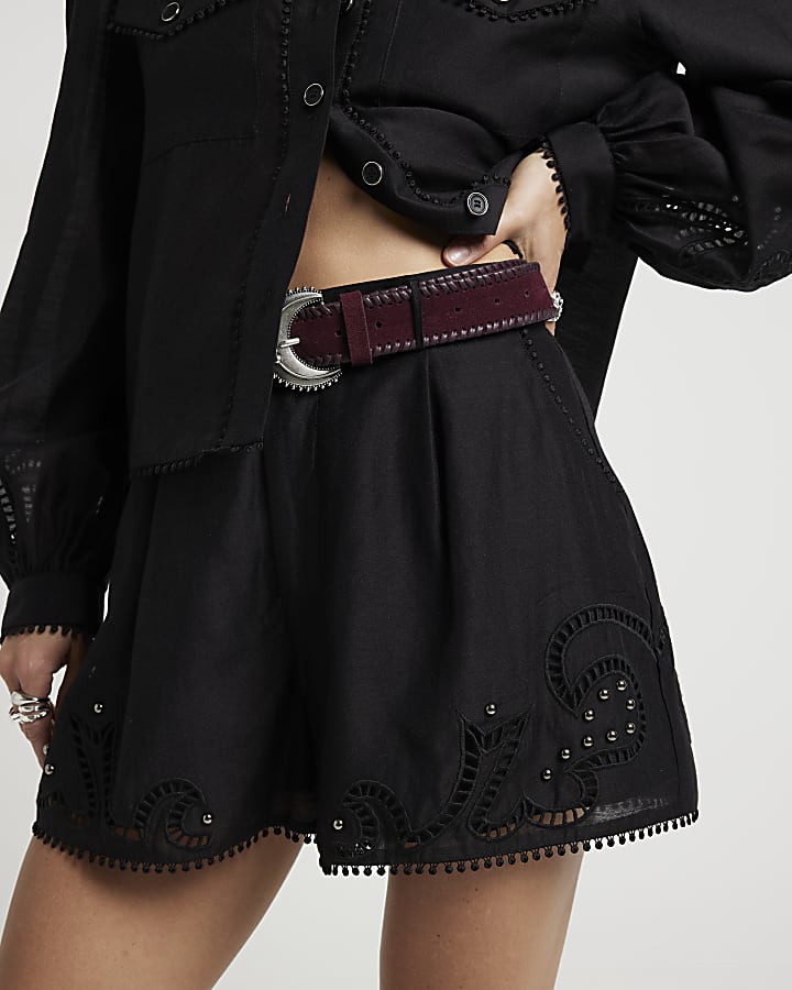 Black broderie studded shorts