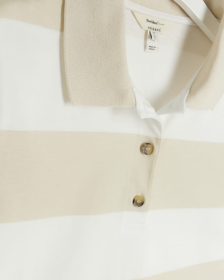 Beige Stripe Collared T-shirt