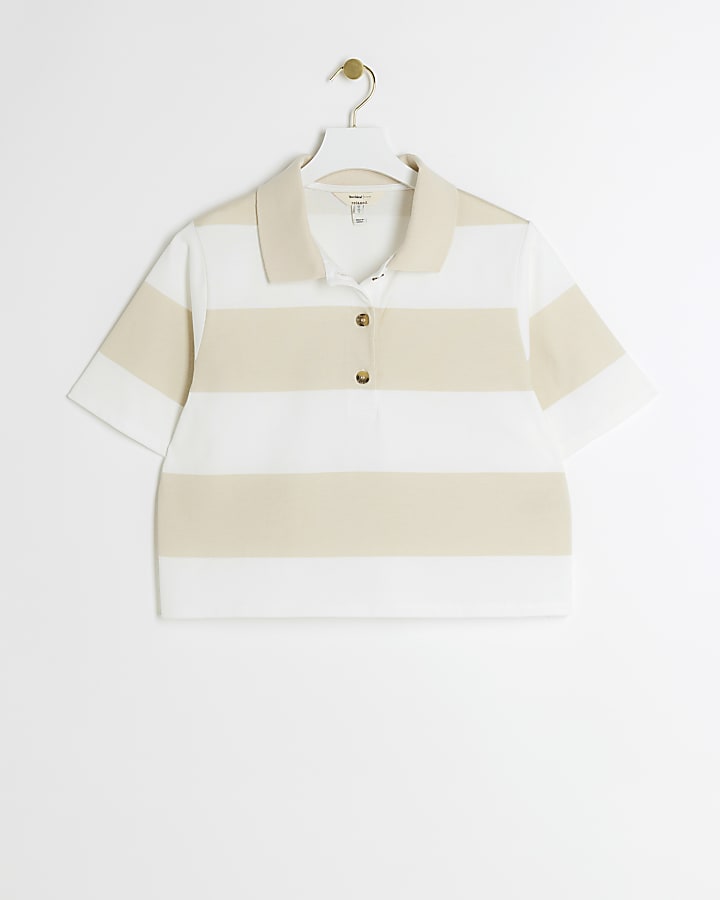 Beige Stripe Collared T-shirt