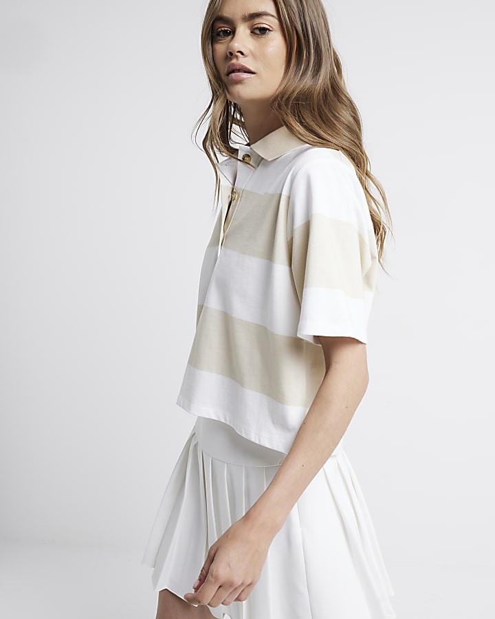 Beige Stripe Collared T-shirt