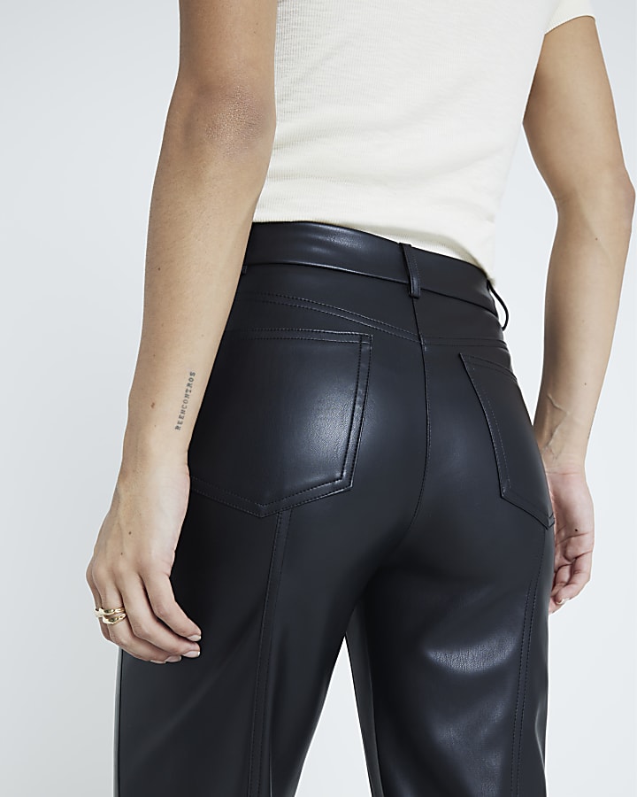 Black faux leather straight Trousers