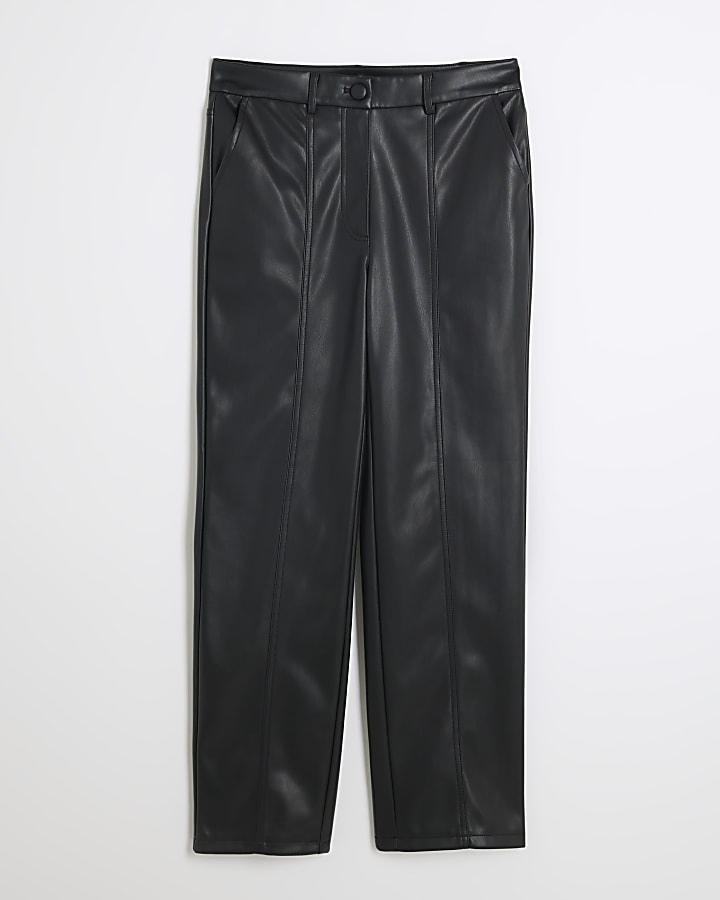 Black faux leather straight Trousers