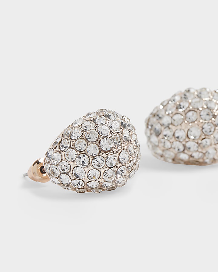 Rose gold diamante domed earrings
