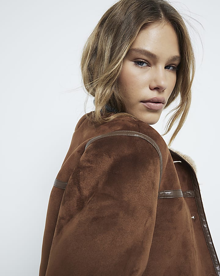 Brown Faux Shearling Trophy Jacket