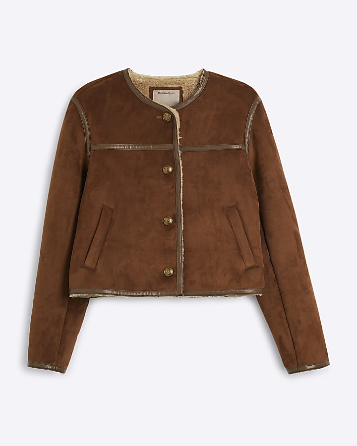 Brown Faux Shearling Trophy Jacket