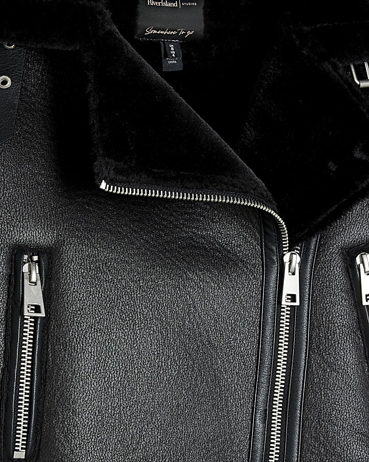 Black Belted Crop Aviator Jacket