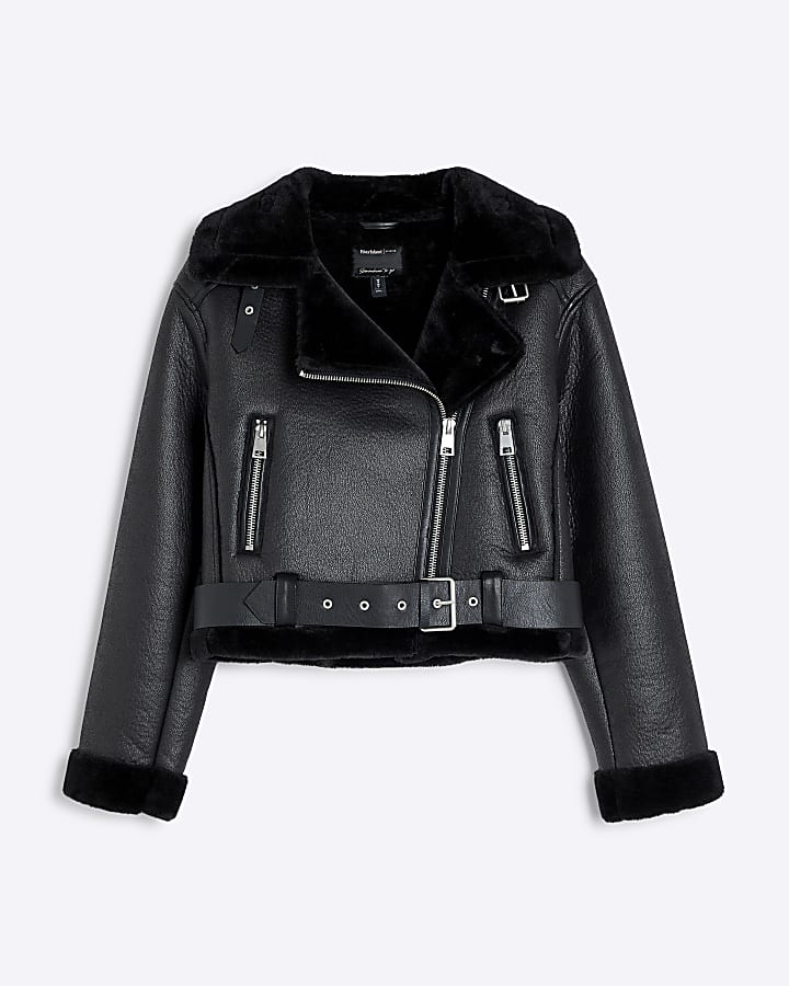 Black Belted Crop Aviator Jacket
