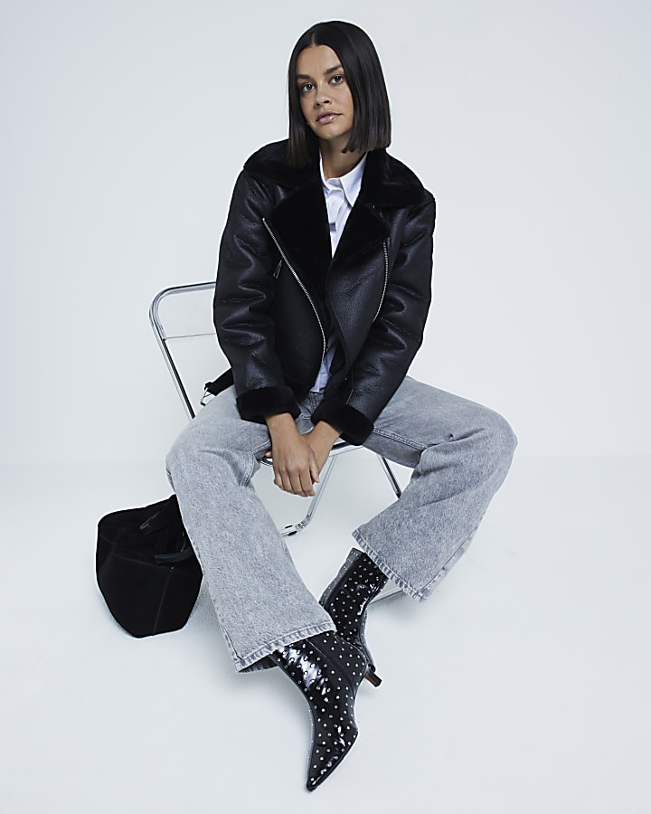Black Belted Crop Aviator Jacket