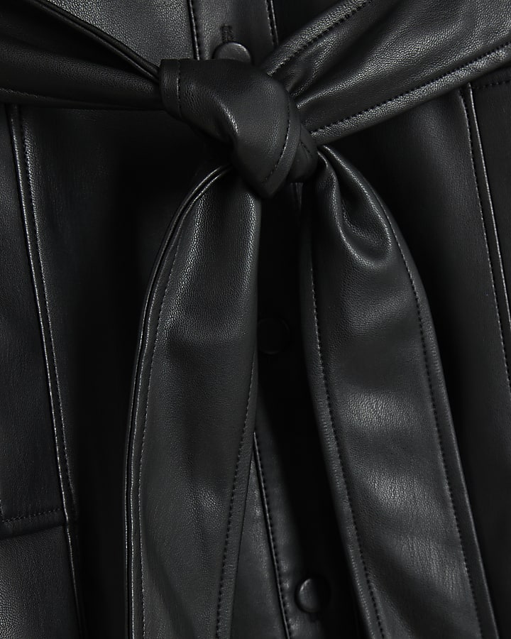 Black Faux Leather Mini Shirt Dress