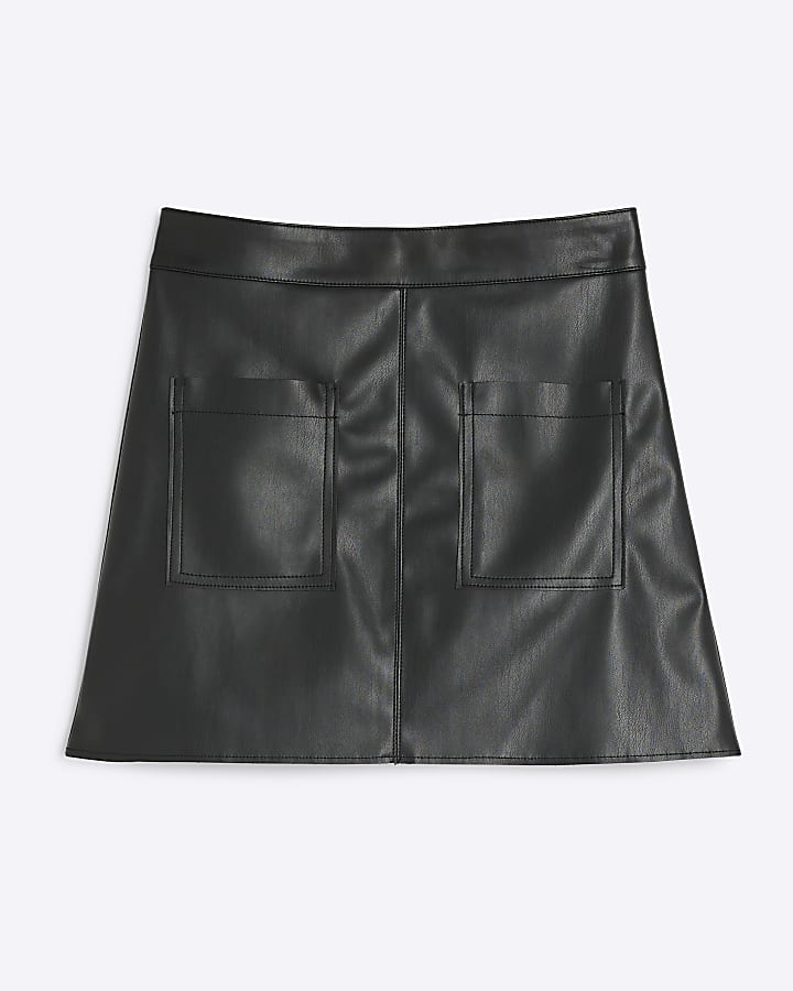 Black faux leather pocket mini skirt