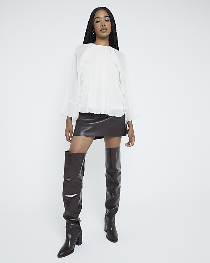 Brown faux leather pocket mini skirt