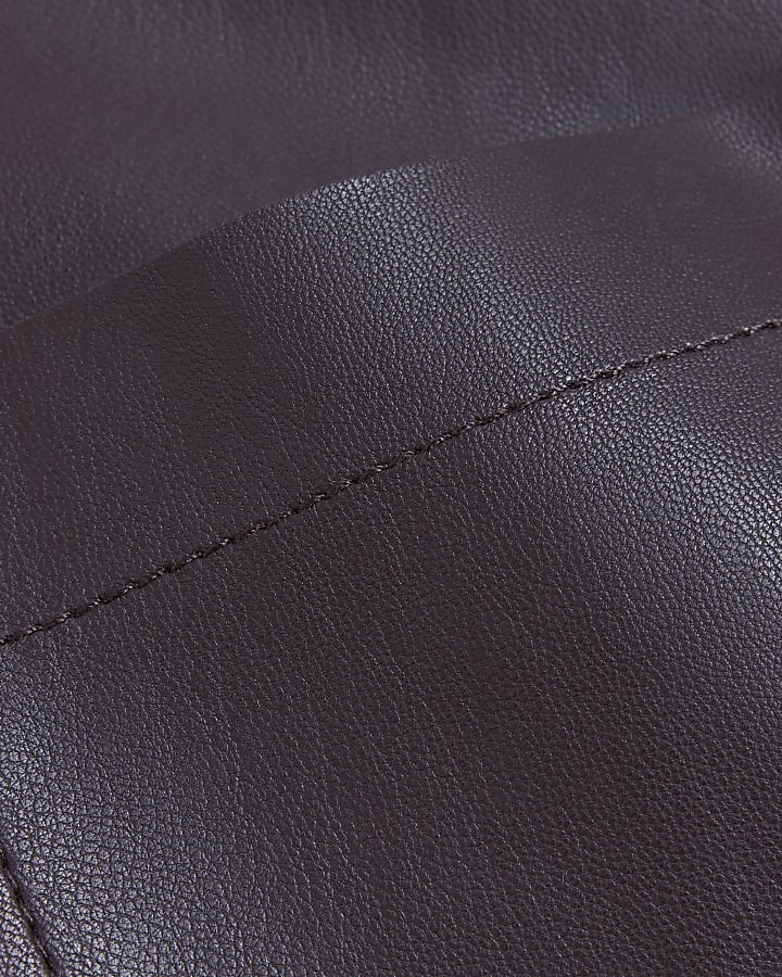 Brown faux leather pocket mini skirt